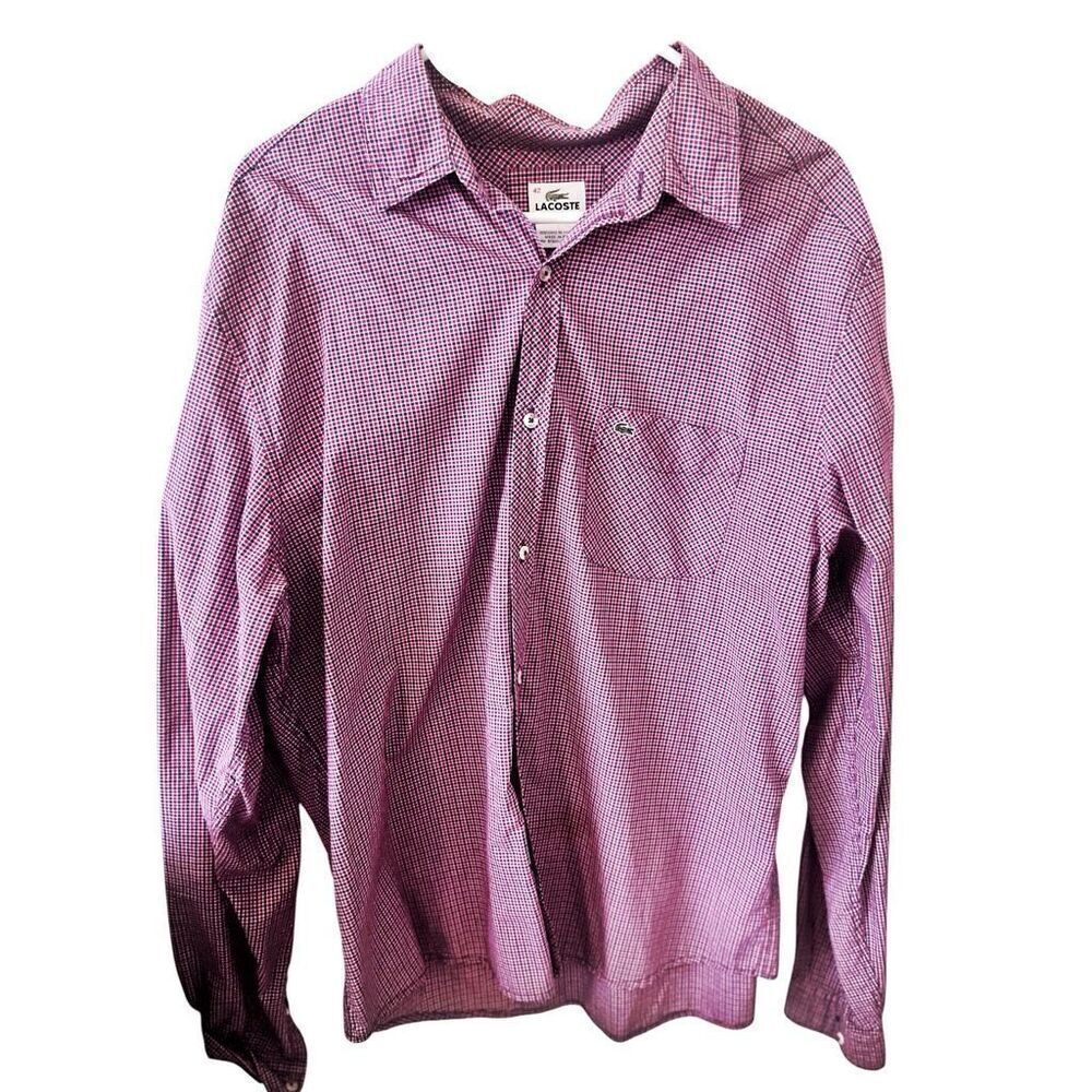 Men's Vintage Izod LaCoste Red MicroCheck Alligator Button Down Shirt Size 42 La